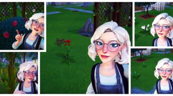 Die Protagonistin aus Disney's Dreamlight Valley in einer Bildercollage mit einem Rotknöpfchen im Hintergrund