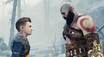 Der Protagonist Kratos und sein Sohn Artreus aus God of War: Ragnarök