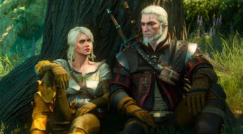 Geralt und Ciri sitzen an einem Baum