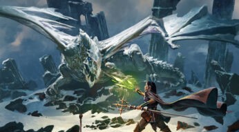 Eine Magierin kämpft gegen einen Drachen Keyart von Dungeons & Dragons