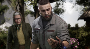 Geheimdienst-Major Sergej Netschajew wendet sich von einer älteren Dame ab im Spiel Atomic Heart