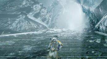 Die Protagonistin läuft eine Treppe in Returnal hoch