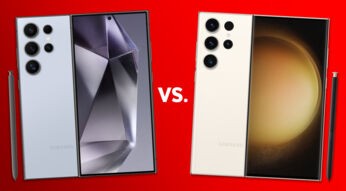 Das Galaxy S24 Ultra auf der linken Seite vs. Galaxy S23 Ultra auf der rechten Seite