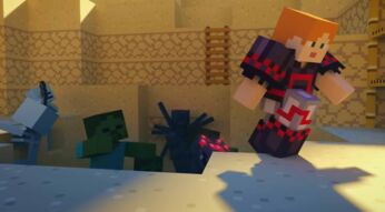 Ein Charakter wird von Monster in Minecraft angegriffen