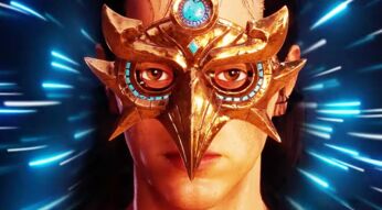 Ein Charakter aus dem Spiel „Soulmask“ mit einer Soulmask auf.