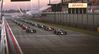 Formel-1-Fahrzeuge in der Startposition auf einer Rennstrecke in F1 24