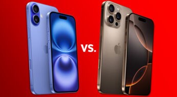 Das iPhone 16 und das iPhone 16 Pro vor rotem Hintergrund