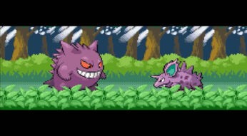 Gengar kämpft in Pokémon Feuerrot gegen ein Nidorino