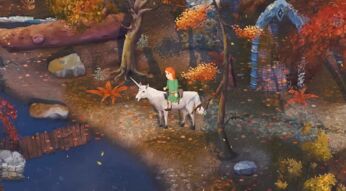 Ein:e Spieler:in auf einem Pferd in Mirthwood