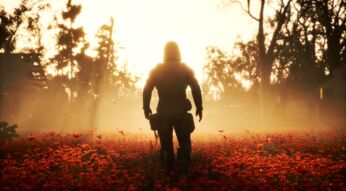 Ein Charakter läuft durch ein Mohnblumenfeld in STALKER 2: Heart of Chornobyl