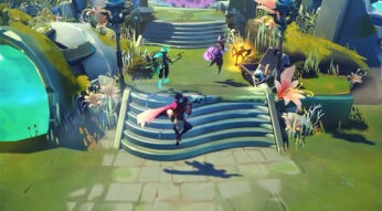 Drei Spielende bewegen sich durch die Spielwelt in Supervive