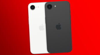 Das iPhone 16e von hinten in den Farben Weiß und Schwarz