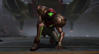 In Metroid Prime 4: Beyond ist die Kopfgeldjägerin Samus Aran in einer heroischen Pose direkt nach der Landung zu sehen.