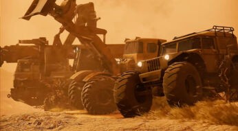 Einige Fahrzeuge nebeneinander in „RoadCraft“.