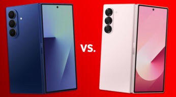 Das Samsung Galaxy Fold7 und das Galaxy Fold6 vor rotem Hintergrund.