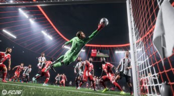Auf dem Bild in dem Artikel zu den EA FC 26-Tipps fliegt der Torwart des FC Bayern München in grünem Trikot zur Seite, um einen Schuss abzuwehren. Um ihn herum sind Spieler von Bayern und Juventus Turin zu sehen. Das Bild stammt aus dem Game.