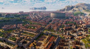 Luftbild einer riesigen Stadt in „Anno 117: Pax Romana“