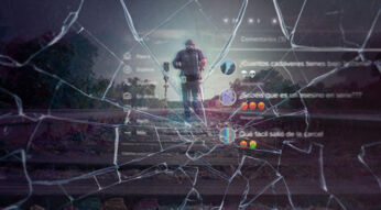 Bild aus "Der TikTok-Killer": Ein Mann läuft über Gleise, zerbrochenes Glas und Social-Media-Kommentare symbolisieren Hass in einem Mordfall um TikTok.