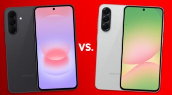 Das Galaxy A37 ist in Dunkelgrau links, das Galaxy A56 in Hellgrau rechts zu sehen.