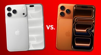 Das iPhone 18 Pro Max in Silber und das iPhone 17 Pro Max in Cosmic Orange sind zu sehen.