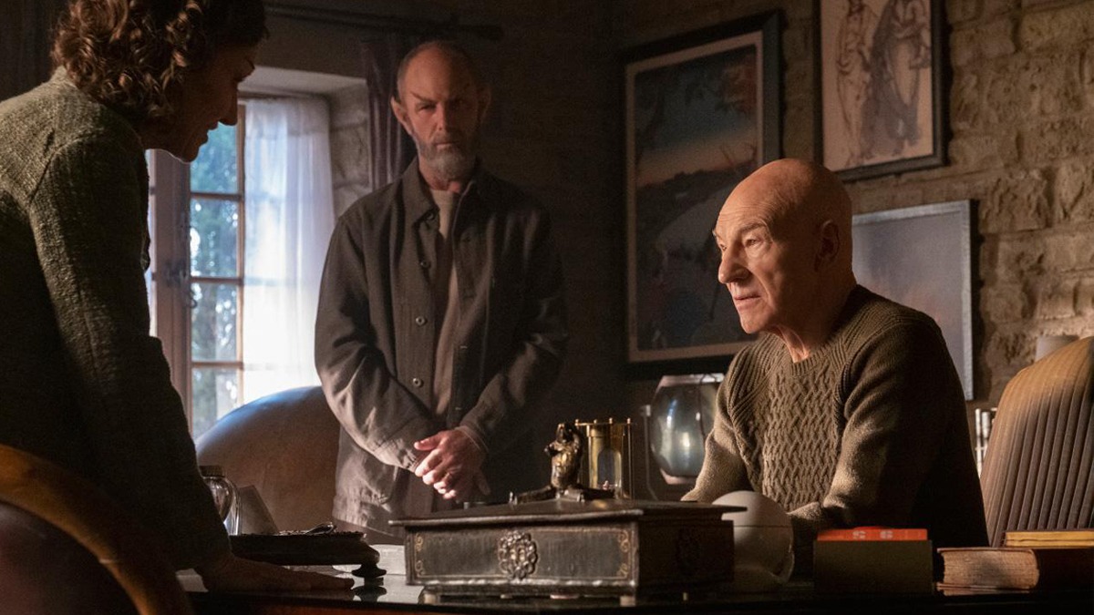 Patrick Stewart, Orla Brady und Jamie McShane in Star Trek: Picard