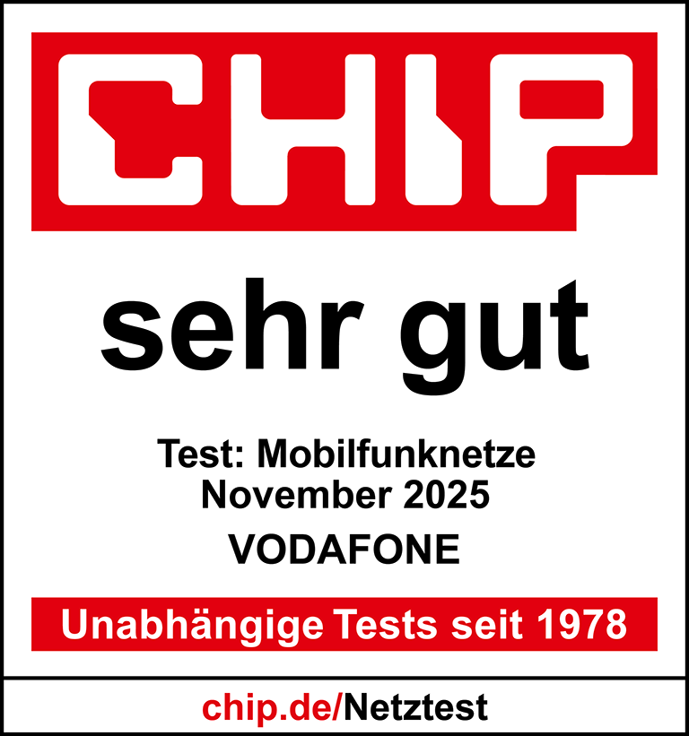 Prüfsiegel CHIP: Mobilfunk-Netztest, Januar 2026. Ergebnis: sehr gut.