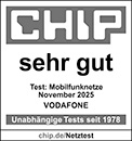 Prüfsiegel CHIP: Mobilfunk-Netztest, Januar 2026. Ergebnis: sehr gut.