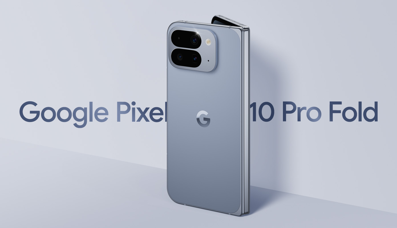 Google Pixel 10 Pro Fold in Moonstone, an eine Wand gelehnt