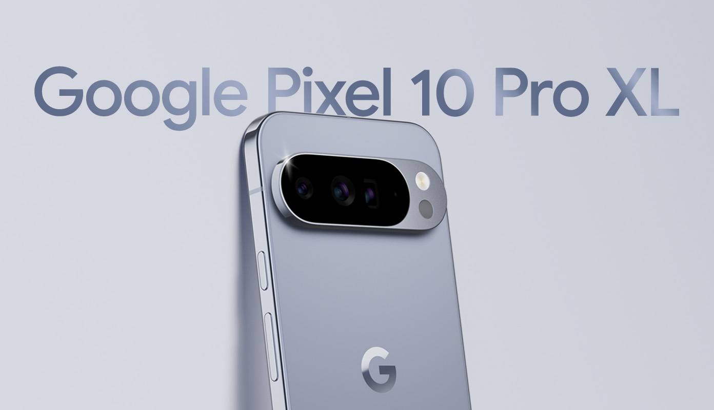 Google Pixel 10 Pro XL in Moonstone, an eine Wand gelehnt
