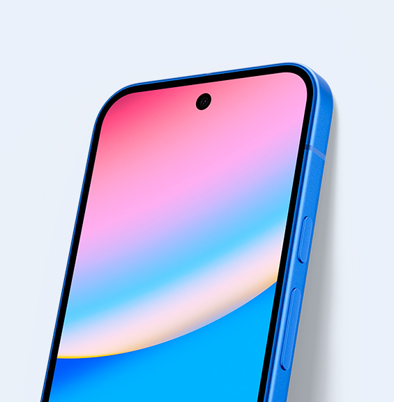 Ein Pixel 10 in Indigo das an einer Wand mit einem farbenfrohen Display lehnt