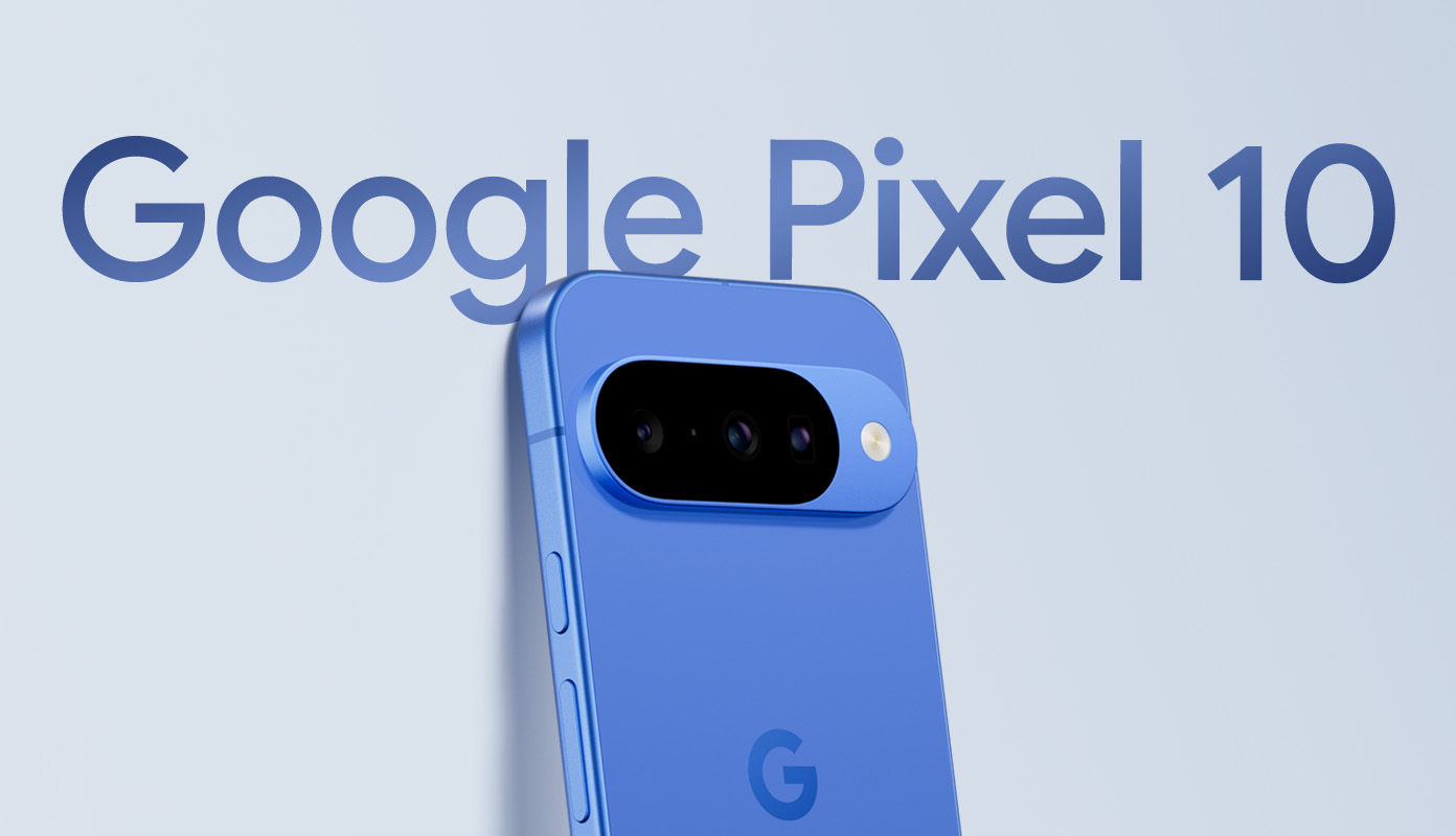 Ein Google Pixel 10 in der Farbe Indigo lehnt an einer Wand