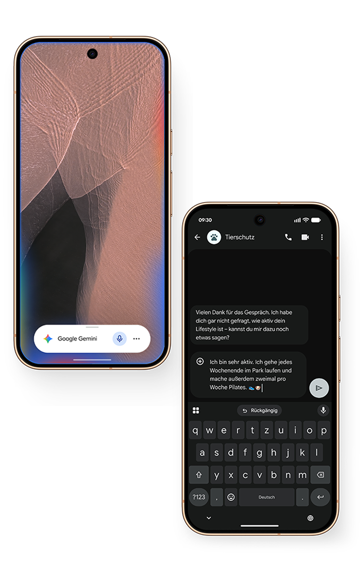 Bild vom Google Pixel mit dem Prompt-Feld f�r &bdquo;Frag Google Gemini&ldquo;