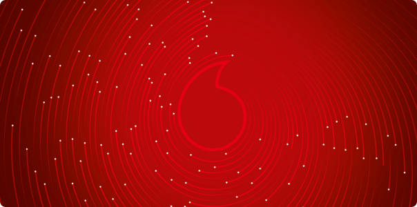 Vodafone Logo mit schematischen Glasfaserkabeln