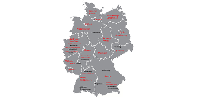 Die Standorte von Vodafone Deutschland