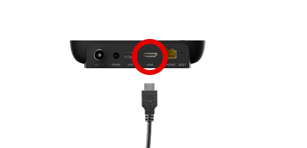 Anleitungsfoto: Das Ende des HDMI-Kabels wird in den HDMI-Eingang der GigaTV Home gesteckt.