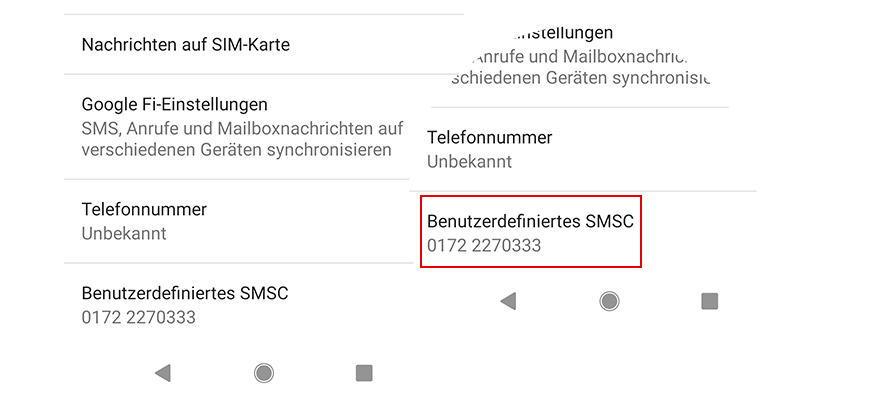SMS-Zentrale gespeichert