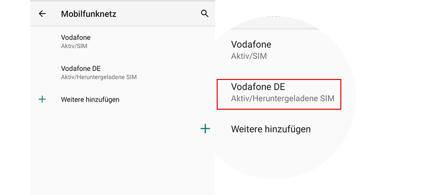 Vodafone DE Aktiv auswählen