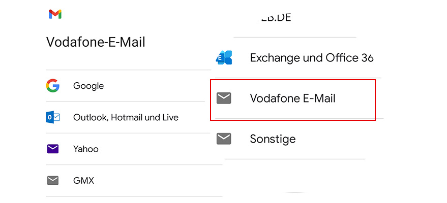 Vodafone E-Mail wählen