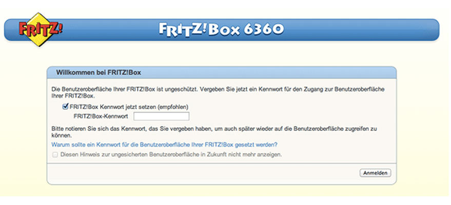 FRITZ!Box 6360 Anmeldung