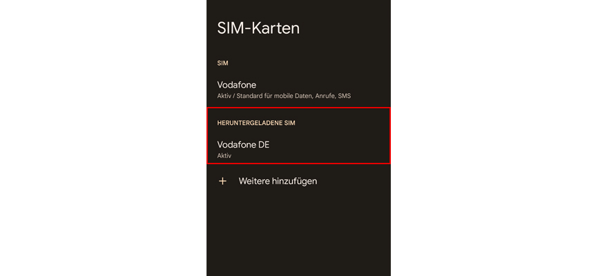 Vodafone DE Aktiv auswählen