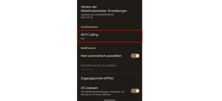 WiFi Calling auswählen