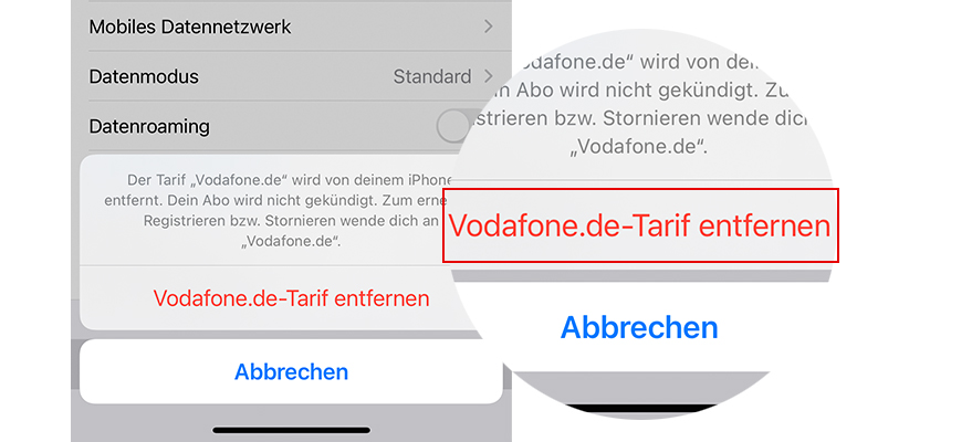 Vodafone.de-Tarif entfernen