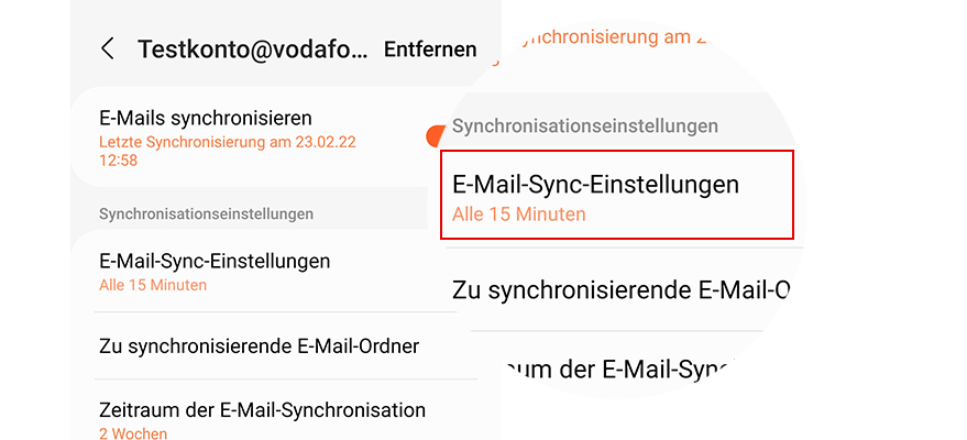E-Mail Sync-Einstellungen