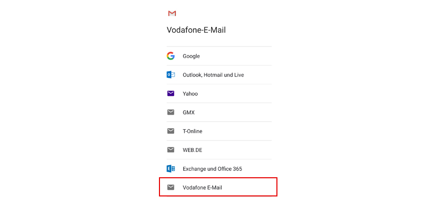 Vodafone E-Mail wählen