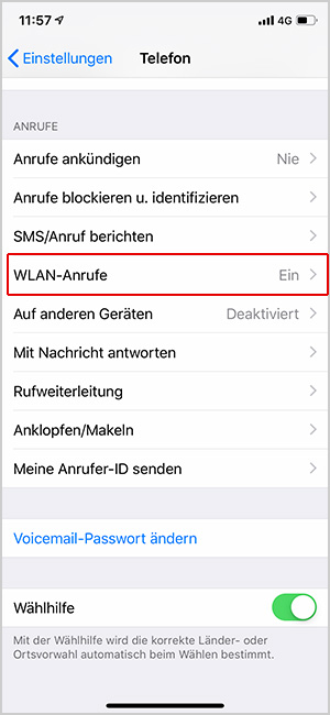 WiFi Calling WLAN-Anrufe beim iPhone