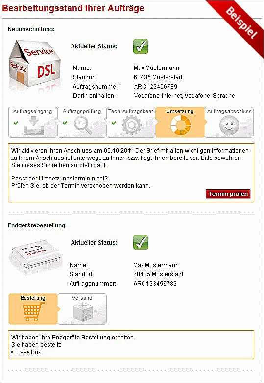 Vodafone bestellstatus dsl