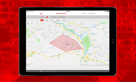 Screen vom Vodafone IoT-Tracker auf einem Tablet.