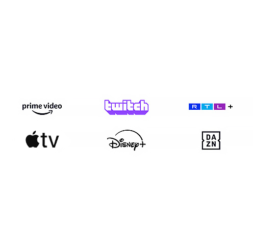 Streaming-Apps Sammling mit Prime Video, Twitch, RTL+, Apple TV, Disney+, DAZN.