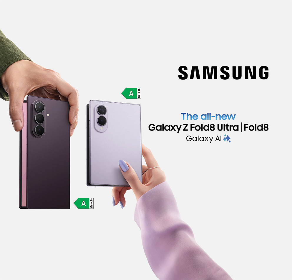 Das neue Samsung Galaxy Z Fold8 und Z Fold8 Ultra. Energieeffizienzklasse A.