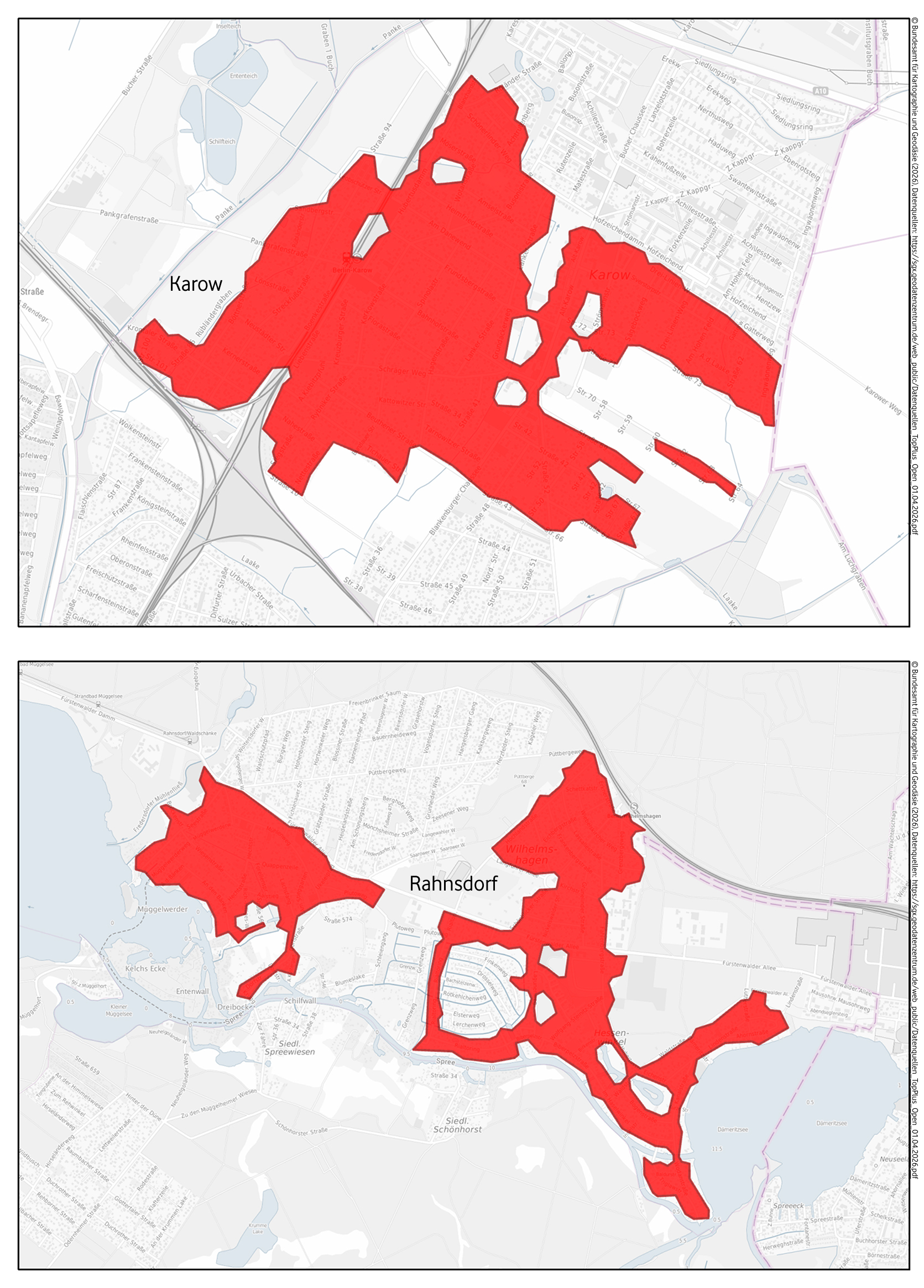 Detailkarten der Ausbaugebiete Berlin - Karow und Rahnsdorf